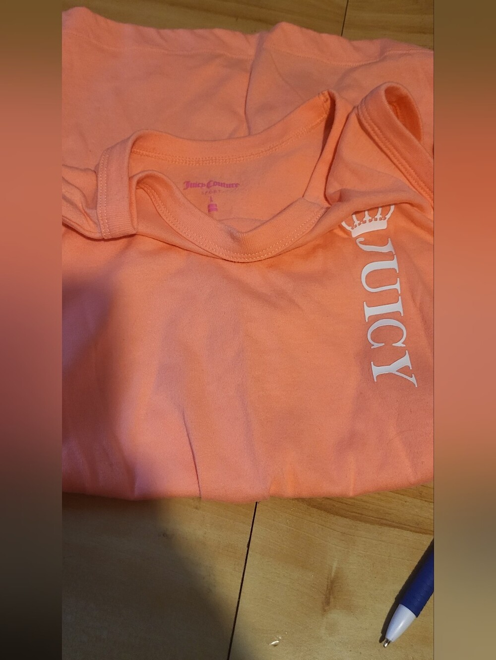 Juicy Couture Peach Pink Short Sleeve Tee with Vertical Logo